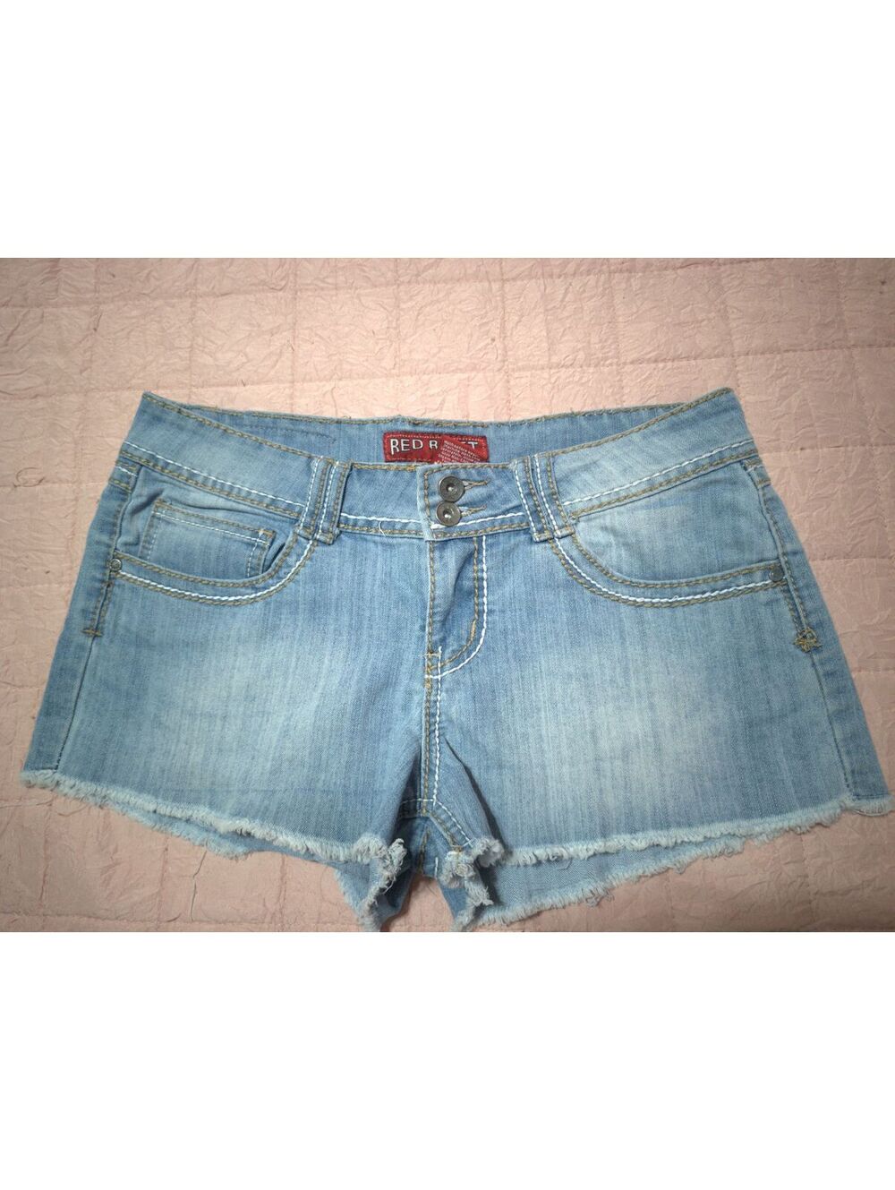 Red Rivet Light Wash Denim Cutoff Shorts Size 11